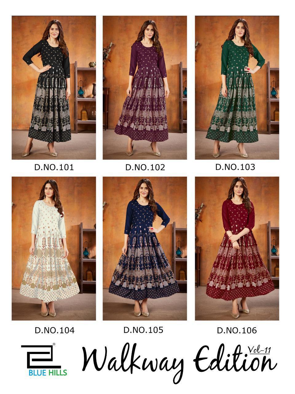 VEE FAB WALKWAY EDITION VOL-11 Party Wear Rayon Foil Print Designer Kurtis Collection